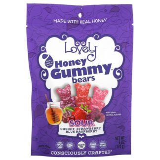 Lovely Candy, Honey Gummy Bears, Sour, Cherry, Strawberry, Blue Raspberry Flavor, 6 oz ( 170 g)
