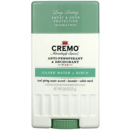Cremo, Anti-Perspirant & Deodorant, No, 10, Silver Water & Birch, 2.65 oz (75 g)