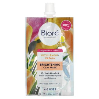 Biore, Brightening Clay Mask, Yuzu Lemon+ Papaya, 1.69 oz (47 g)