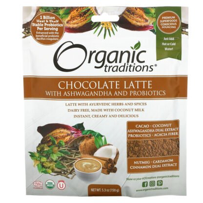 Organic Traditions, Chocolate Latte with Ashwagandha and Probiotics, 5.3 oz (150 g)