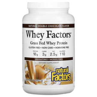 Natural Factors, Whey Factors（ホエイファクター）、牧草飼育（グラスフェッド）牛由来のホエイタンパク、天然ダブルチョコレート、907g（2ポンド）