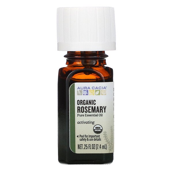Aura Cacia, ピュアエッセンシャルオイル、オーガニックローズマリー、7.4ml(0.25液量オンス)