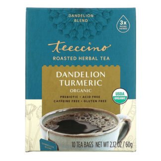 Teeccino, オーガニック・ローストハーブティー、たんぽぽ・ターメリック、カフェインフリー、ティーバッグ10袋、60 g（2.12 oz）