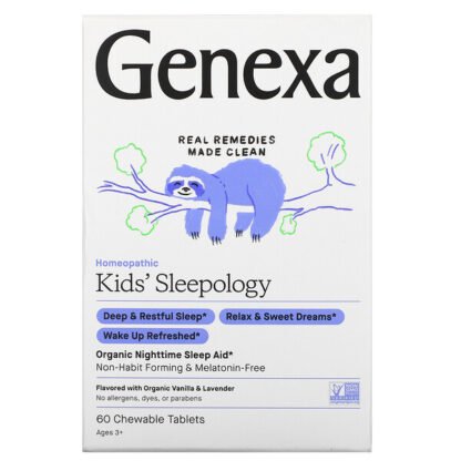 Genexa, 子ども用スリーポロジー、オーガニック夜間睡眠補助薬、3歳以上、バニララベンダー風味、チュアブルタブレット60粒