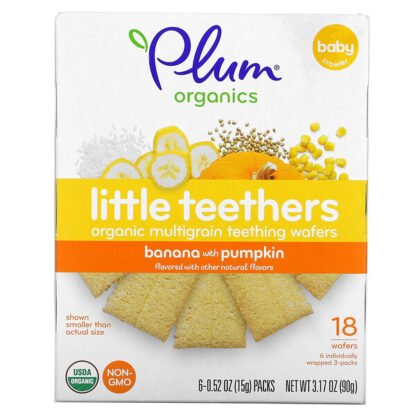 Plum Organics, Little Teethers, Organic Multigrain Teething Wafers, Banana with Pumpkin, 6 Packs, 0.52 oz (15 g) Each