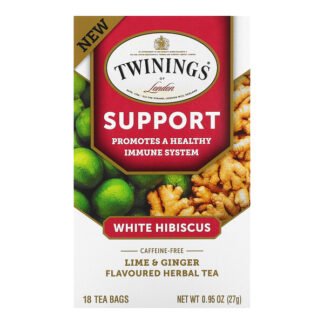 Twinings, サポートハーブティー、ホワイトハイビスカス、ライム & ジンジャー、カフェインフリー、18ティーバッグ、0.95オンス (27 g)