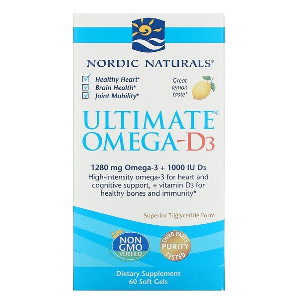 Nordic Naturals, Ultimate Omega-D3、レモン、 1000 mg、ソフトジェル60錠