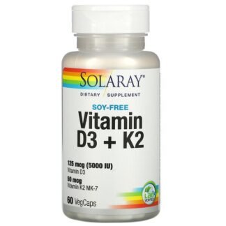 Solaray, ビタミンD3＋K2、125mcg（5,000IU）、ベジカプセル60粒