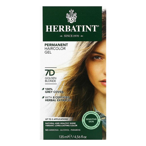 Herbatint, パーマネントヘアカラージェル、7D、ゴールデンブロンド、4.56 fl oz (135 ml)