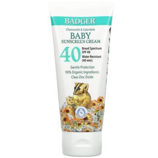 Badger Company, Baby Sunscreen Cream, SPF40, Chamomile & Calendula, 2.9 fl oz (87 ml)