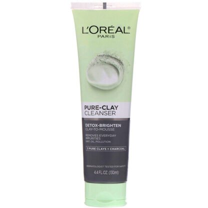 L'Oreal, ピュアクレイクレンザー、デトックスブライトン、3つのピュアクレイ+チャコール、4.4液量オンス（130 ml）