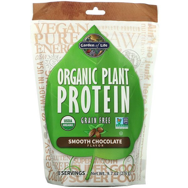 Garden of Life, オーガニック プラント プロテイン、穀物なし、スムーズ チョコレート、10 oz (280 g)