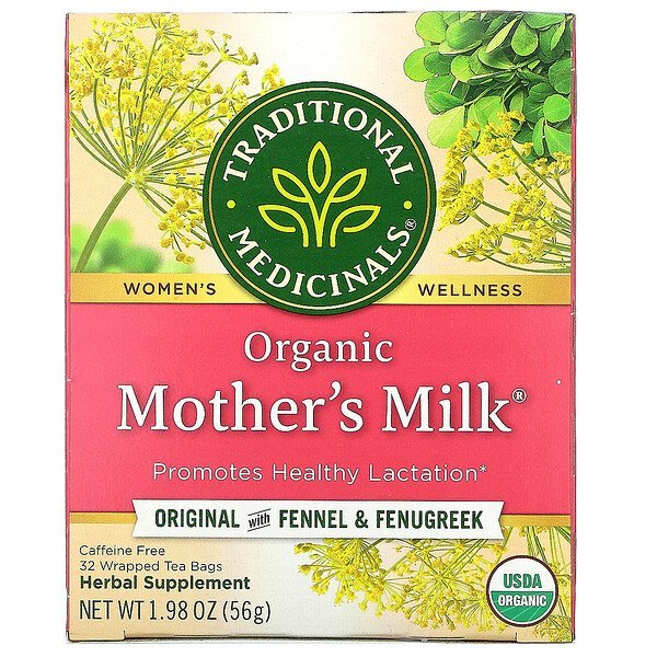 Traditional Medicinals, オーガニックMother's Milk(マザーズミルク)、フェンネル&フェヌグリーク入りオリジナル、カフェインフリー、個包装ティーバッグ32袋、56g(1.98オンス)