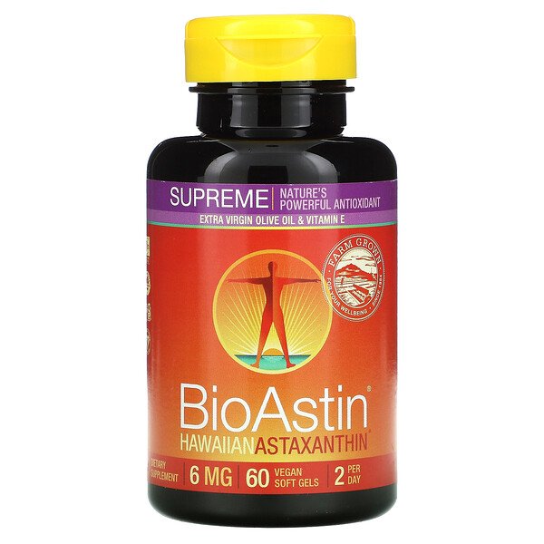 Nutrex Hawaii, BioAstin(バイオアスチン)Supreme(スプリーム)、6mg、ビーガンソフトジェル60粒