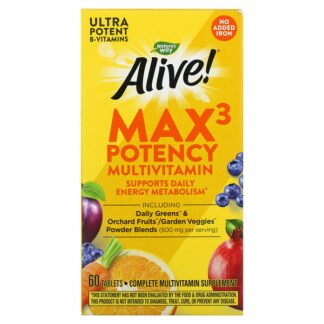 Nature's Way, Alive!（アライブ！）マックス3デイリー、マルチビタミン、鉄無添加、60粒