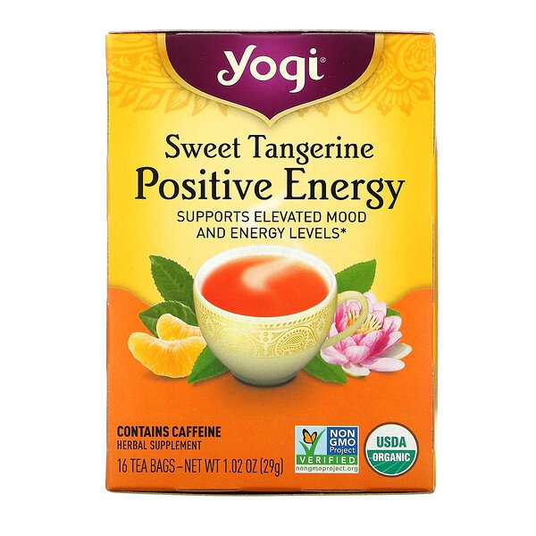 Yogi Tea, Sweet Tangerine Positive Energy(スイートタンジェリン ポジティブエネルギー)、ティーバッグ16袋、29g(1.02オンス)