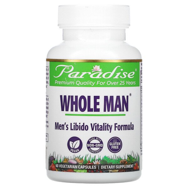 Paradise Herbs, Whole-Man(ホールマン)、男性用リビドー活力フォーミュラ、ベジカプセル60粒