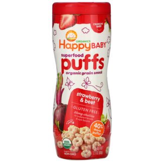 Happy Family Organics, スーパーフードパフ、オーガニック穀物スナック、ストロベリー＆ビート、60g（2.1オンス）