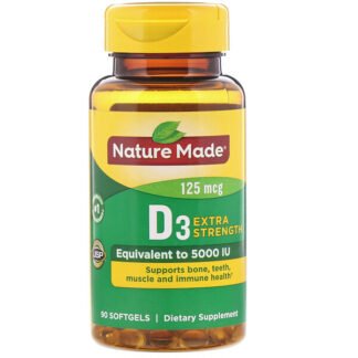 Nature Made, D3、エキストラ濃縮、125mcg、ソフトジェル90粒