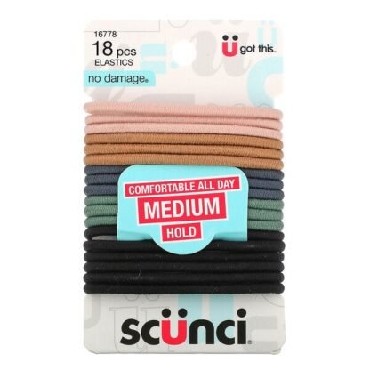 Scunci, ノーダメージヘアゴム、一日中快適、中程度のホールド、ニュートラル、18本