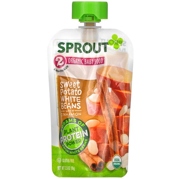 Sprout Organic, Organic Baby Food, Stage 2, Sweet Potato White Beans with Cinnamon, 3.5 oz (99 g)