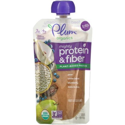 Plum Organics, Mighty Protein & Fiber, Tots,  Pear, White Bean, Blueberry, Date & Chia, 4 oz (113 g)