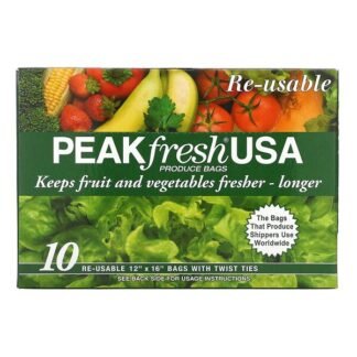 PEAKfresh USA, 野菜・果物用バッグ、再利用可, 10 - 12インチ x 16インチバッグ, 口止めひも付き