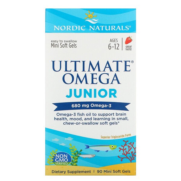 Nordic Naturals, Ultimate(アルティメット)オメガジュニア、ストロベリー、680mg、ミニソフトジェル90粒