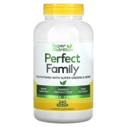Super Nutrition, パーフェクトファミリー、エナジャイジング マルチビタミン、鉄分不使用、植物性食物由来タブレット240粒