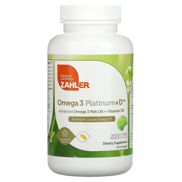 Zahler, Omega 3 Platinum+D, Advanced Omega 3 with Vitamin D3, 1,000 mg, 90 Softgels
