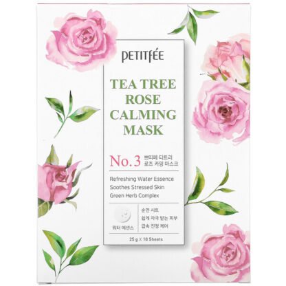 Petitfee, Tea Tree Rose Calming Mask Pack, 10 Sheets, 25 g Each