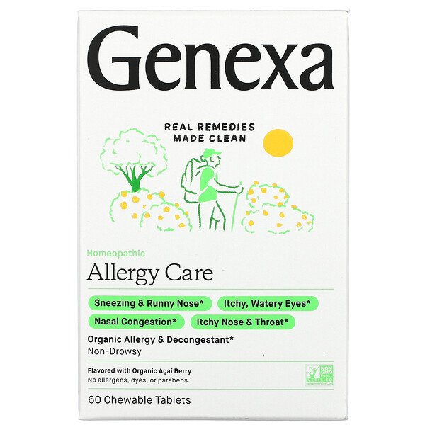 Genexa, Allergy-D, Allergy & Decongestant, Organic Acai Berry Flavor, 60 Chewable Tablets