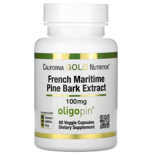 California Gold Nutrition, フランス海岸松樹皮エキス、Oligopin(オリゴピン)、100mg、ベジカプセル60粒