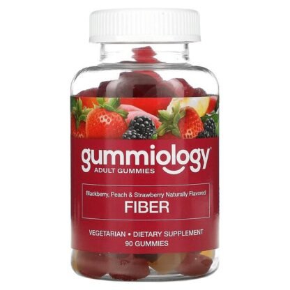 Gummiology, 食物繊維グミ、ナチュラルピーチ、ストロベリー、ブラックベリー風味、植物性グミ90粒