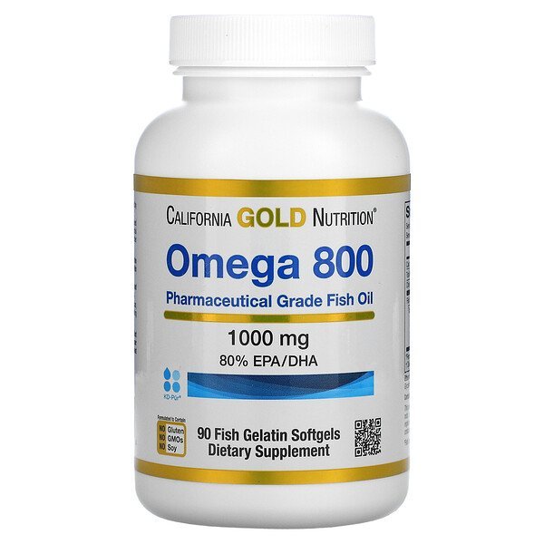 California Gold Nutrition, オメガ800、ハイグレードフィッシュオイル、EPA/DHA80%、トリグリセリド型、1,000mg、魚ゼラチンソフトジェル90粒