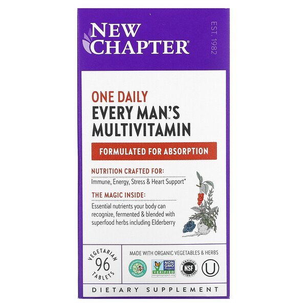 New Chapter, Every Man's(エブリメンズ)ワンデイリー、ホールフードマルチビタミン、植物性タブレット96粒