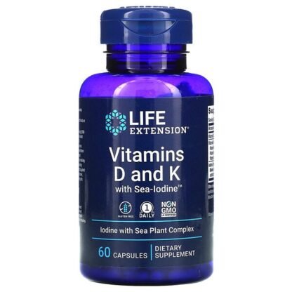 Life Extension, Sea-Iodine（海藻ヨウ素）配合ビタミンD＆K、125mcg（5,000IU）、カプセル60粒