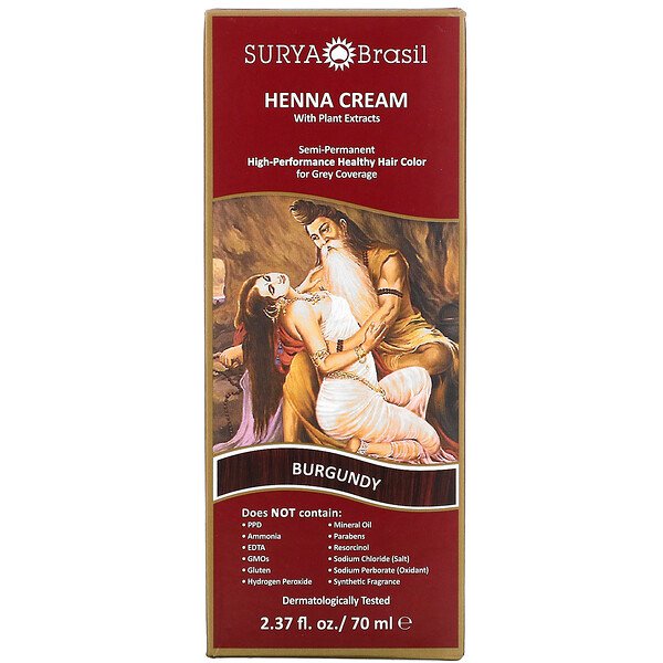 Surya Brasil, ヘナクリーム、 ヘアカラリング & コンディショニング トリートメント、 バーガンディ、 2.37 fl oz (70 ml)