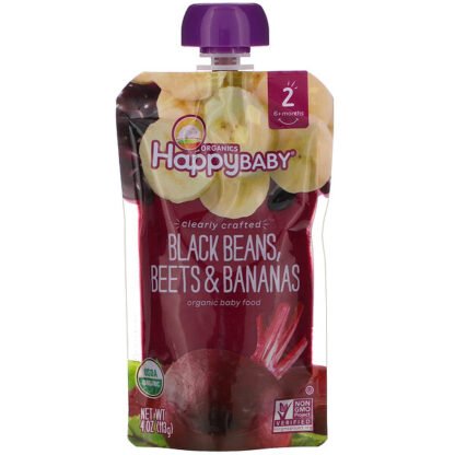 Happy Family Organics, オーガニックベビーフード、ステージ2、Clearly Crafted（クリアリークラフテッド）、生後6か月以上、黒豆、ビート＆バナナ、113g（4オンス）