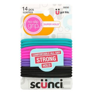 Scunci, エブリデイ＆アクティブ、滑らないグリップ付き、ストロングホールドヘアゴム、14個