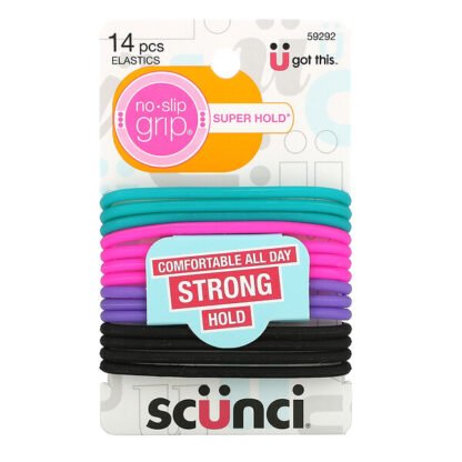 Scunci, エブリデイ＆アクティブ、滑らないグリップ付き、ストロングホールドヘアゴム、14個