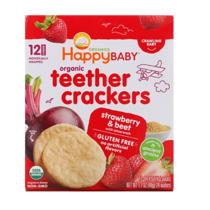 Happy Family Organics, オーガニックティーザークラッカー、アマランス入りストロベリー＆ビート、12パック、各4g（0.14オンス）