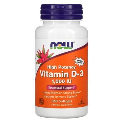 Now Foods, 強力ビタミンD3、25mcg（1,000IU）、ソフトジェル360粒