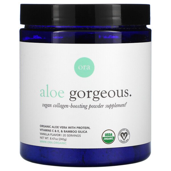Ora, Aloe Gorgeous, Vegan Collagen-Boosting Powder Supplement, Vanilla Flavor, 8.47 oz (240 g)