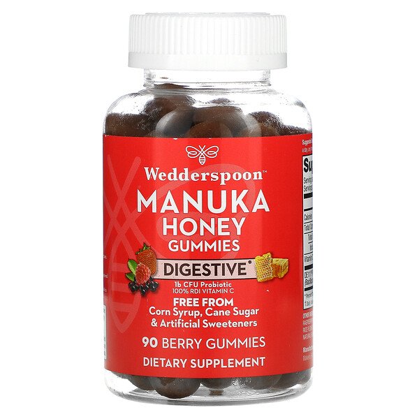 Wedderspoon, Manuka Honey Gummies, Digestive, Berry Flavor, 90 Gummies