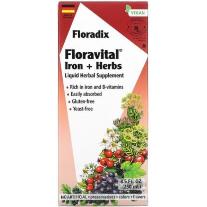 Gaia Herbs, Floradix, Floravital Iron + Herbs, Liquid Herbal Supplement, 8.5 fl oz (250 ml)