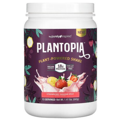 Purely Inspired, Plantopia, Plant-Powered Shake, Strawberry Banana Split, 1.41 lbs (540 g)