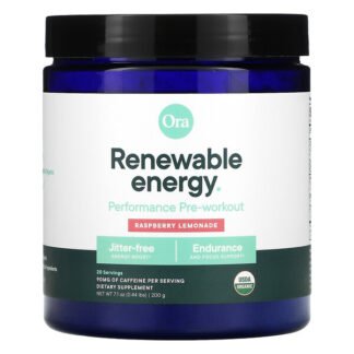 Ora, Renewable Energy, Organic & Vegan Pre-Workout Powder, Raspberry Lemonade Flavor, 7.1 oz (200 g)