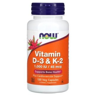 Now Foods, ビタミンD3＆K2、45mcg（1,000IU）、ベジカプセル120粒