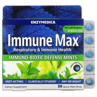 Enzymedica, Immune Max, Immuno-Biotic Defense Mints, Fresh Mint Flavor, 30 Quick Melt Mints
